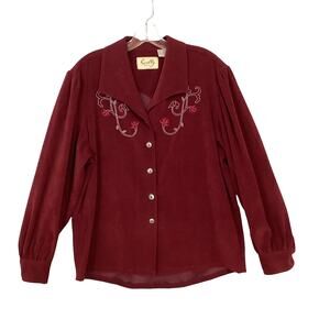 Scully Long Sleeve Shirt Womens L Velvet Embroidered Rose Western Rodeo Show